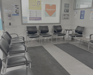 Sanitized and dust-free medical waiting room after post-construction cleaning.