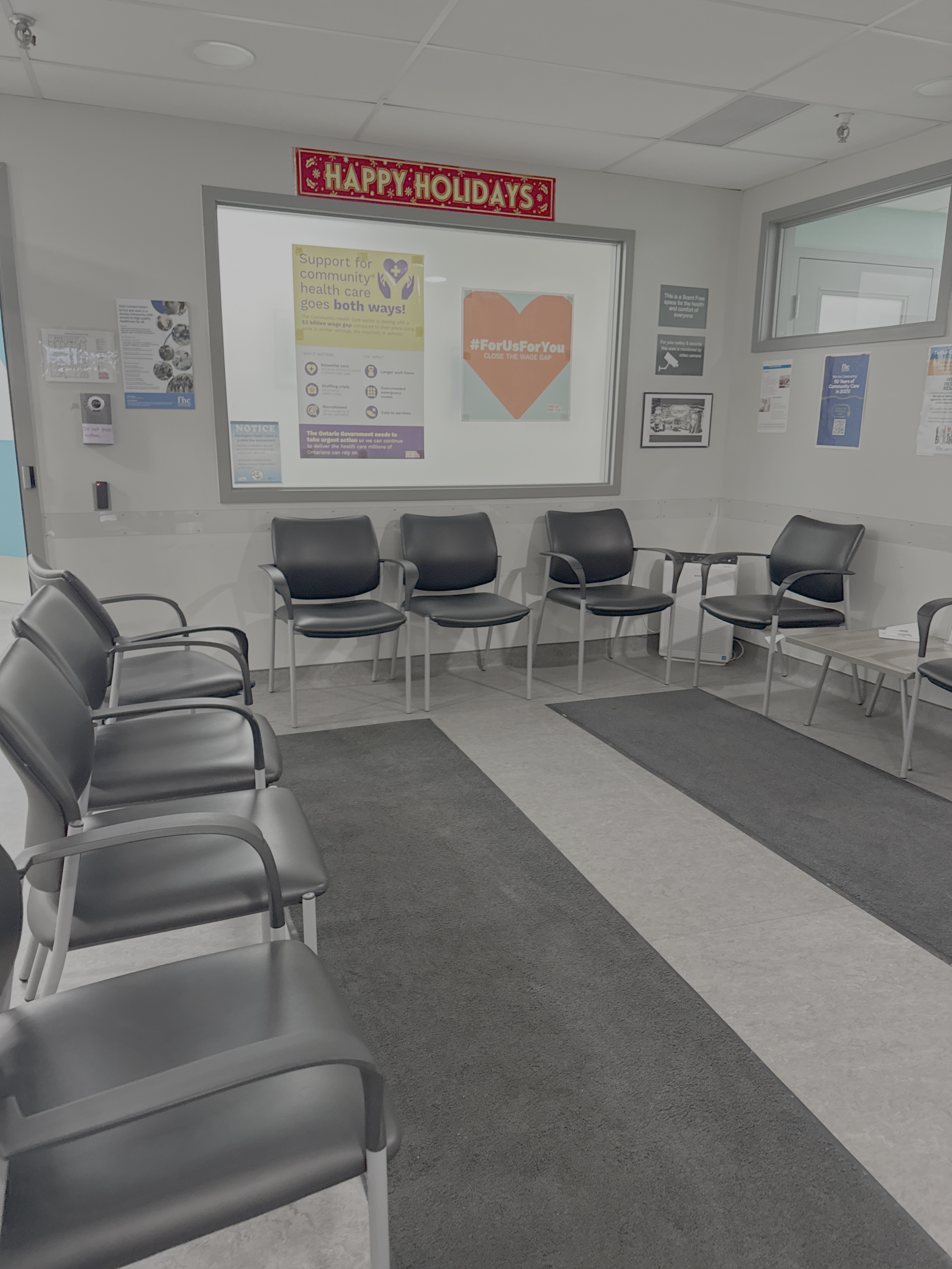 Sanitized and dust-free medical waiting room after post-construction cleaning.