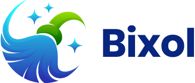Zoomed-in view of Bixol branding with blue-green emblem.