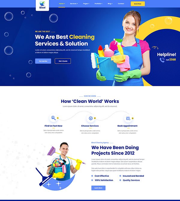 Preview of a modern cleaning company website homepage design.v