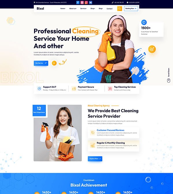 Website landing page promoting professional cleaning services.