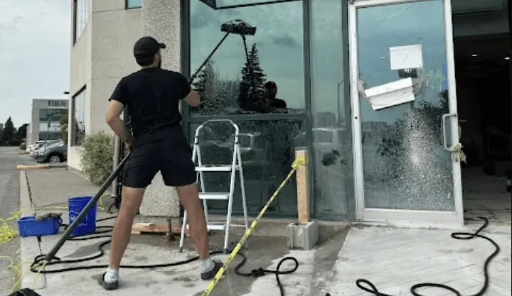 Exterior commercial window cleaning in Toronto by H&M Maid.