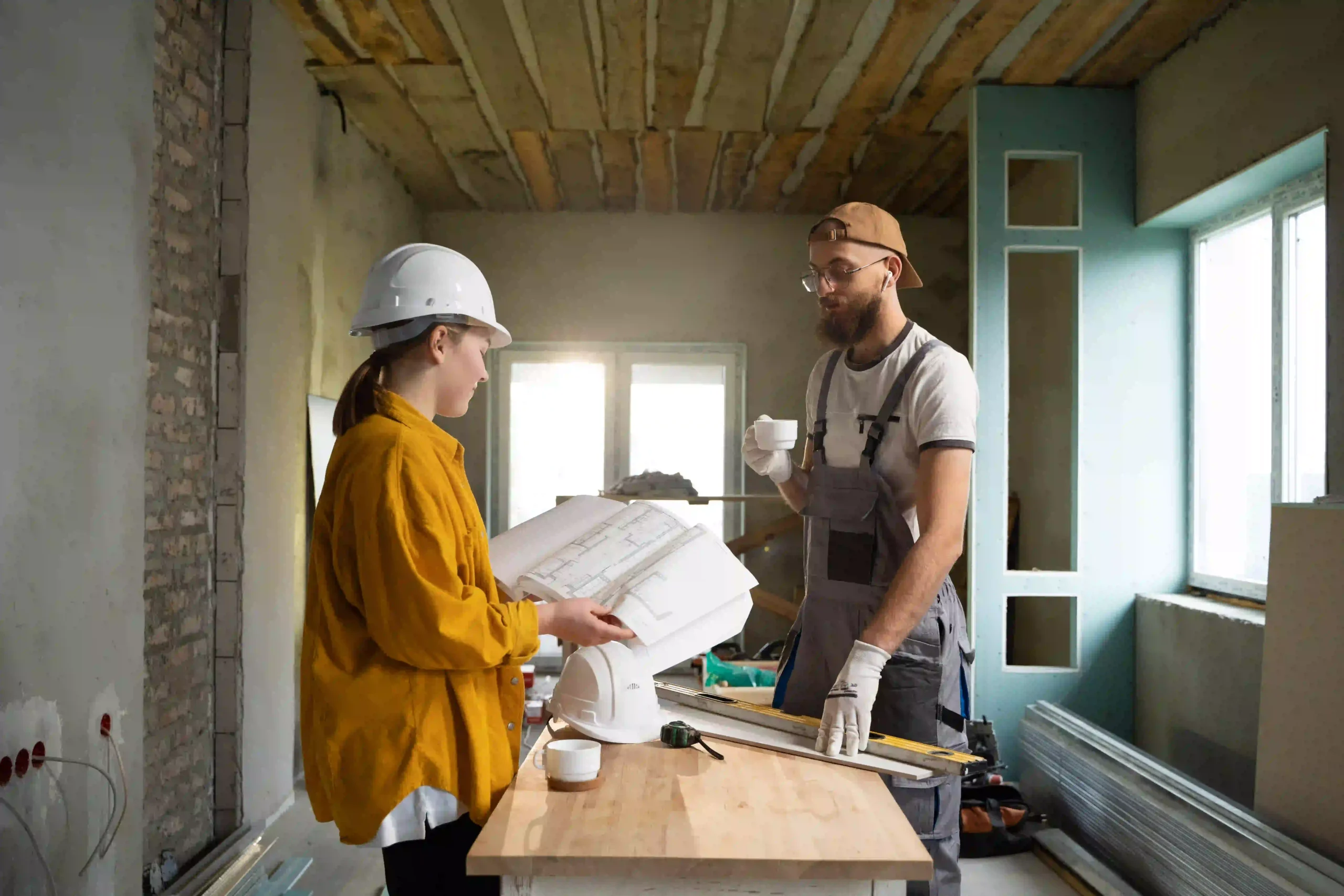 two workers working on renovation of apartment
